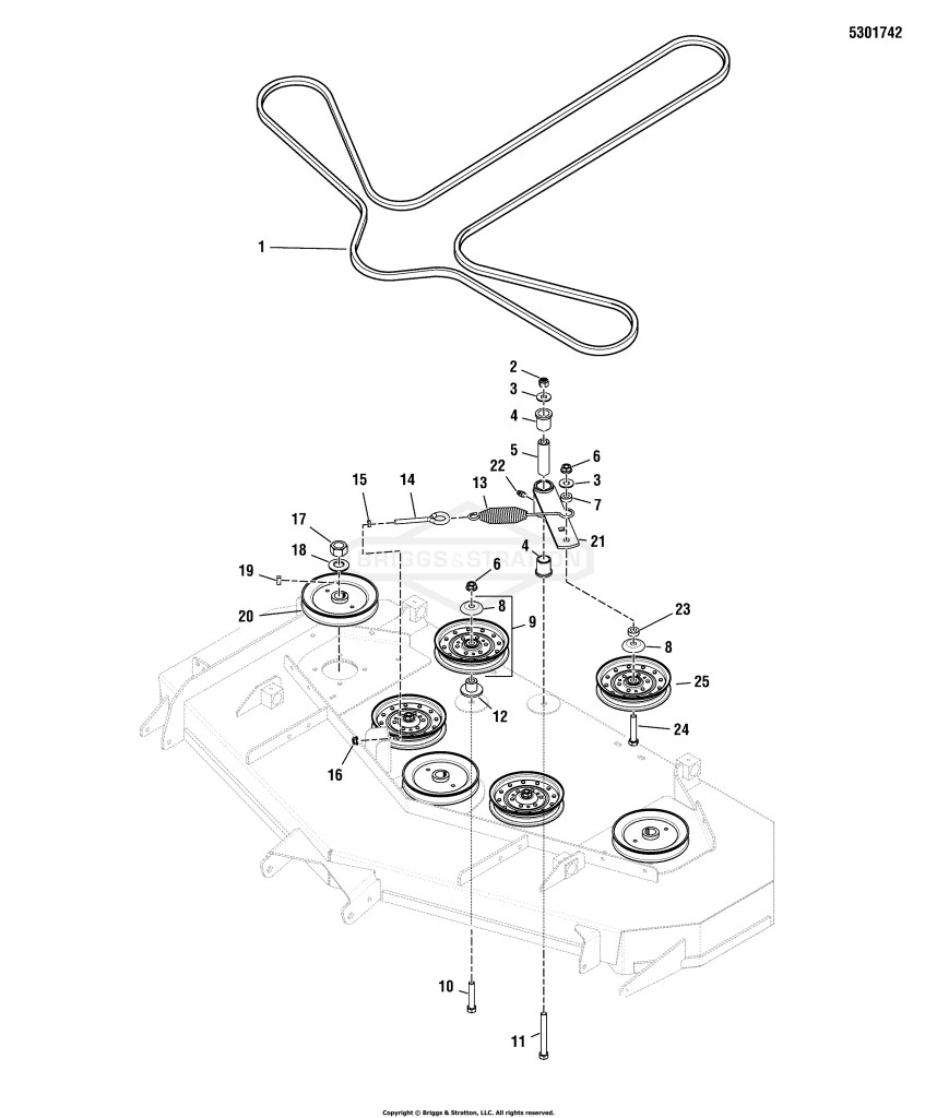 61 Mower Deck - Pulleys, Belts & Idler Arm