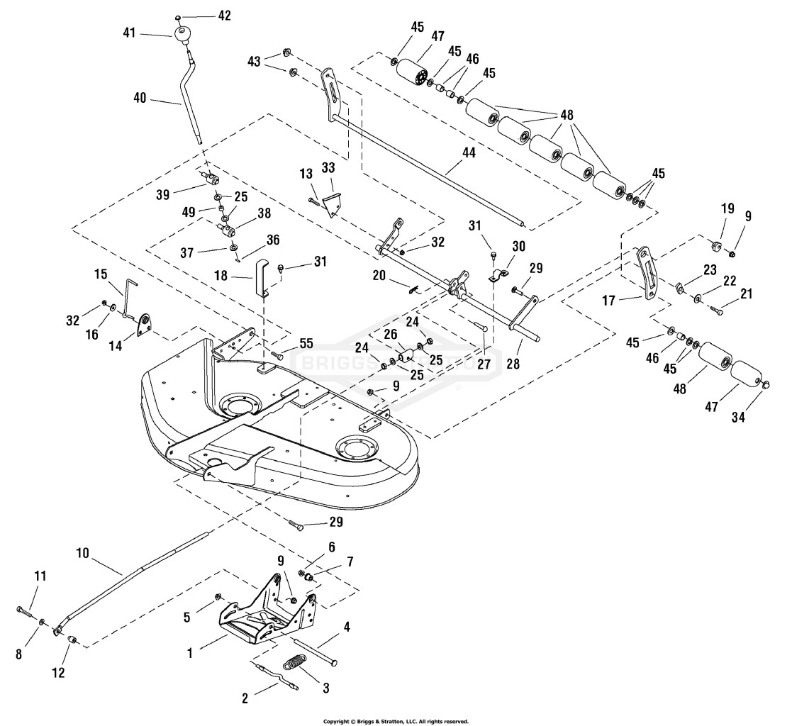 38 (96cm) Mower Deck - Height Adjustment & Roller Bar Group