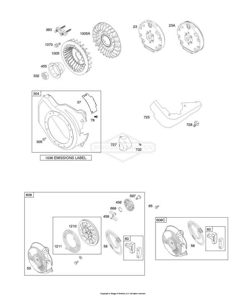 Blower Housing, Flywheel, Rewind Starter