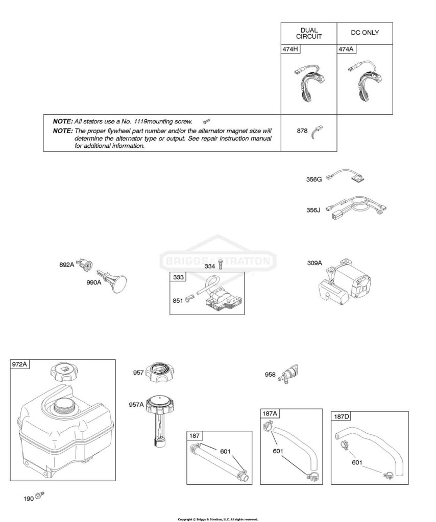 Alternator, Electric Starter, Fuel Supply, Ignition