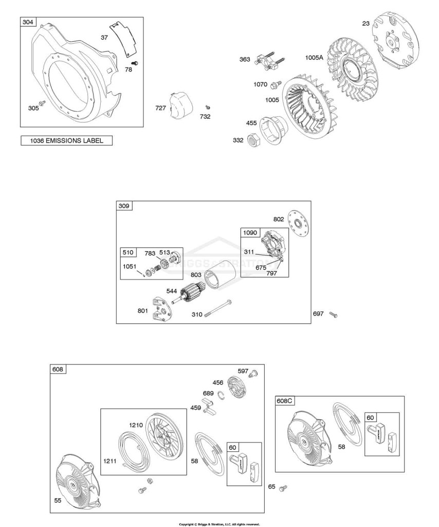 Blower Housing, Electric Starter, Flywheel, Rewind Starter