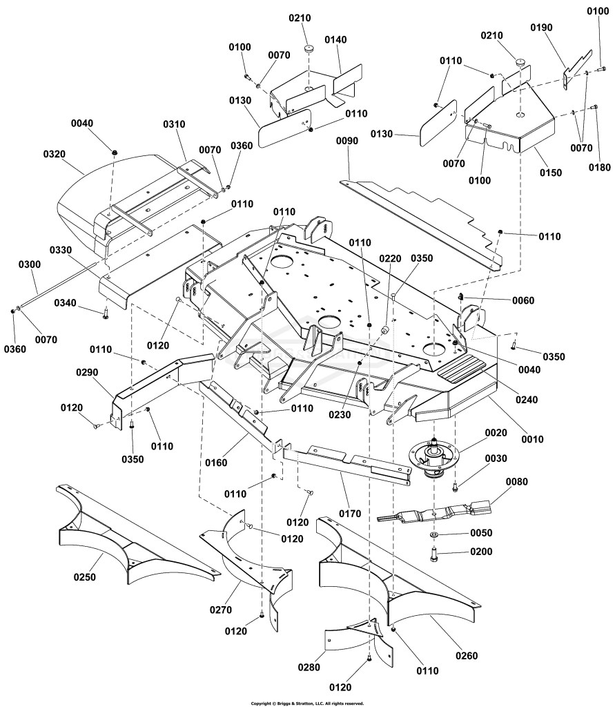 52 Mower Deck Group - Housing, Covers, Spindles, and Blades