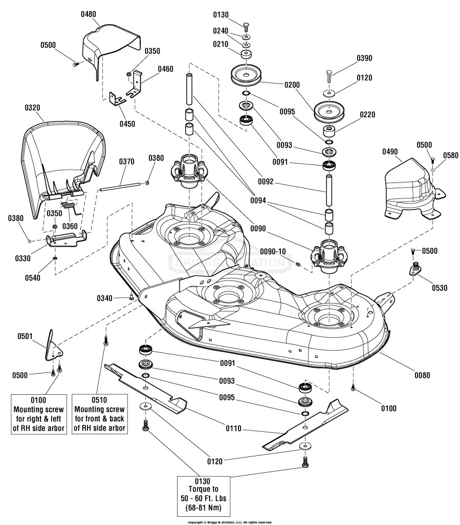46 & 52 (117cm & 132cm) Mower Deck - Housing, Arbors & Blades Group