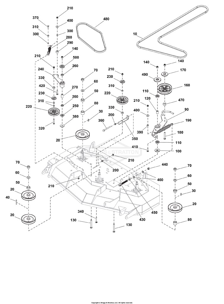 52 Mower Deck Group - Pulleys, Belts, and Idler Arms