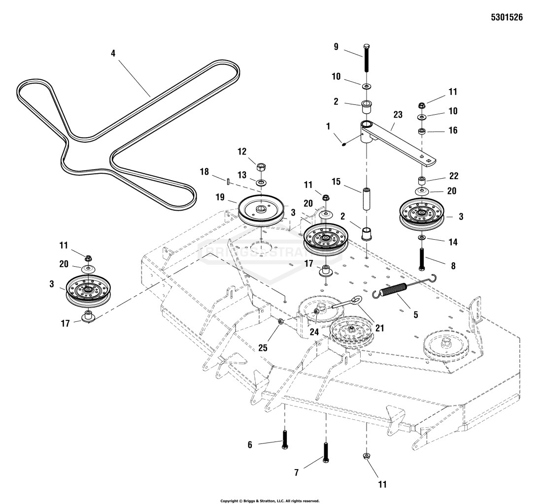 61 Mower Deck - Pulleys, Belts & Idler Arm