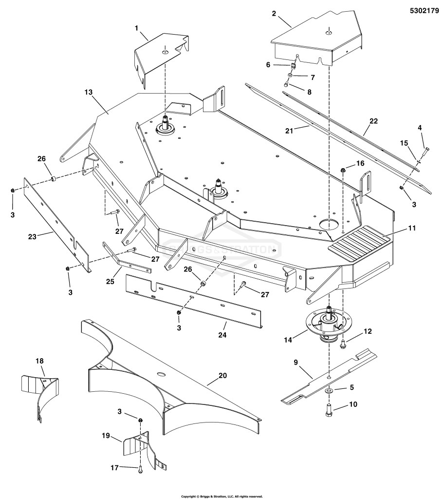 61 Mower Deck - Housing, Covers, Spindles & Blades Rear Discharge