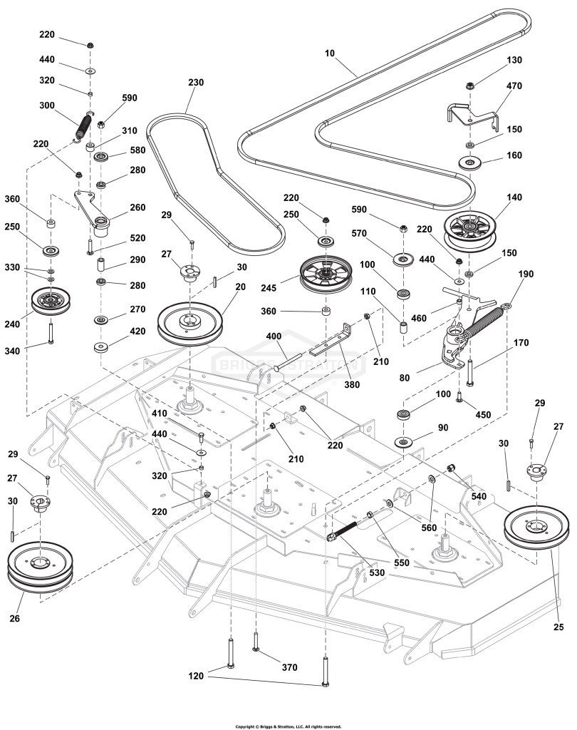 72 Mower Deck Group - Pulleys, Belts, and Idler Arms (2 Belt System) S/N: 4002179792 and Above