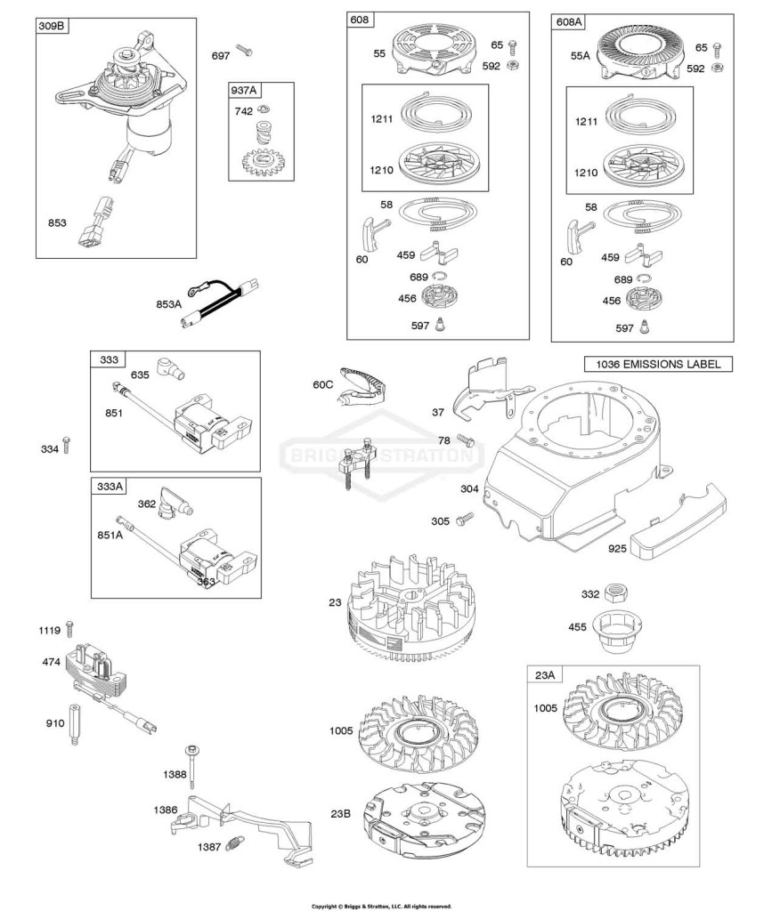 Air Vane, Blower Housing, Electric Starter, Flywheel, Ignition & Armature, Rewind Starter