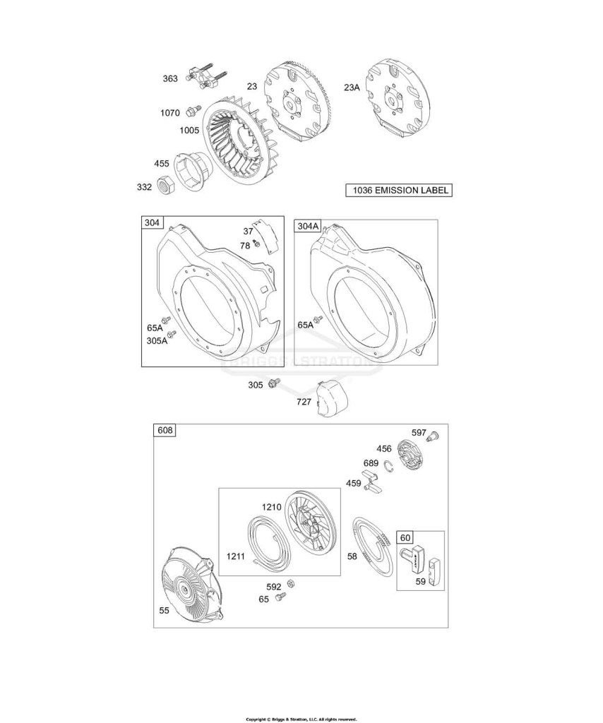 Blower Housing/Shrouds, Electric Starter, Flywheel, Rewind