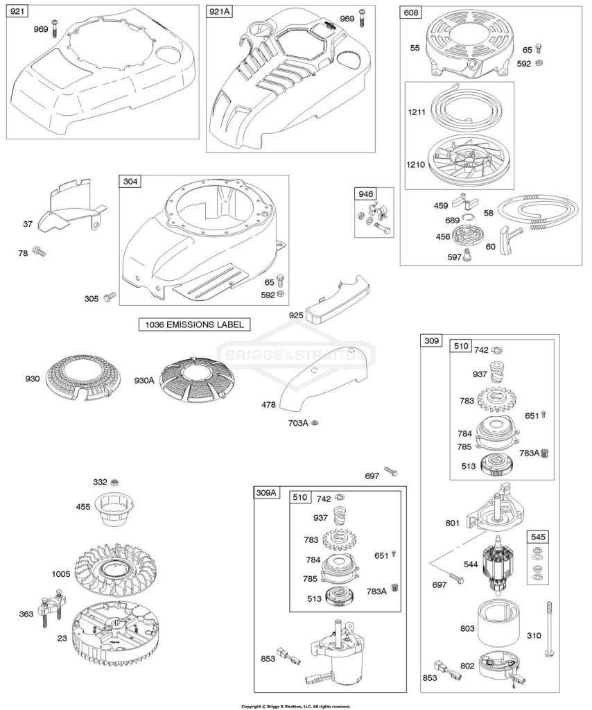 Blower Housing/Shrouds, Electric Starter, Flywheel, Rewind Starter