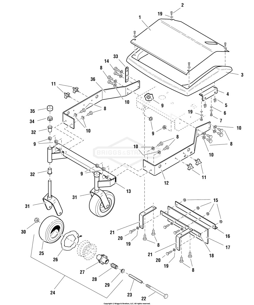 36 Mower Deck - Frame, Caster & Shield