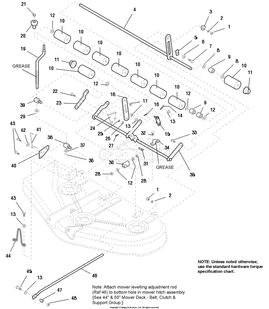 50 Mower Deck - Height Adjustment & Roller Bar Group