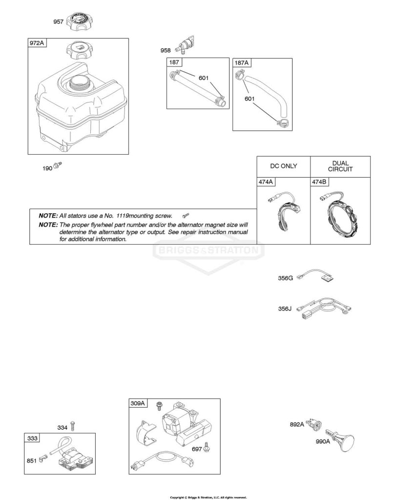 Alternator, Electric Starter, Fuel Supply, Ignition