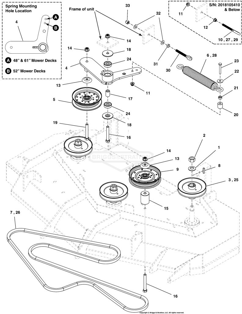 52 & 61 Mower Deck - Pulleys, Belt, & Idler Arm