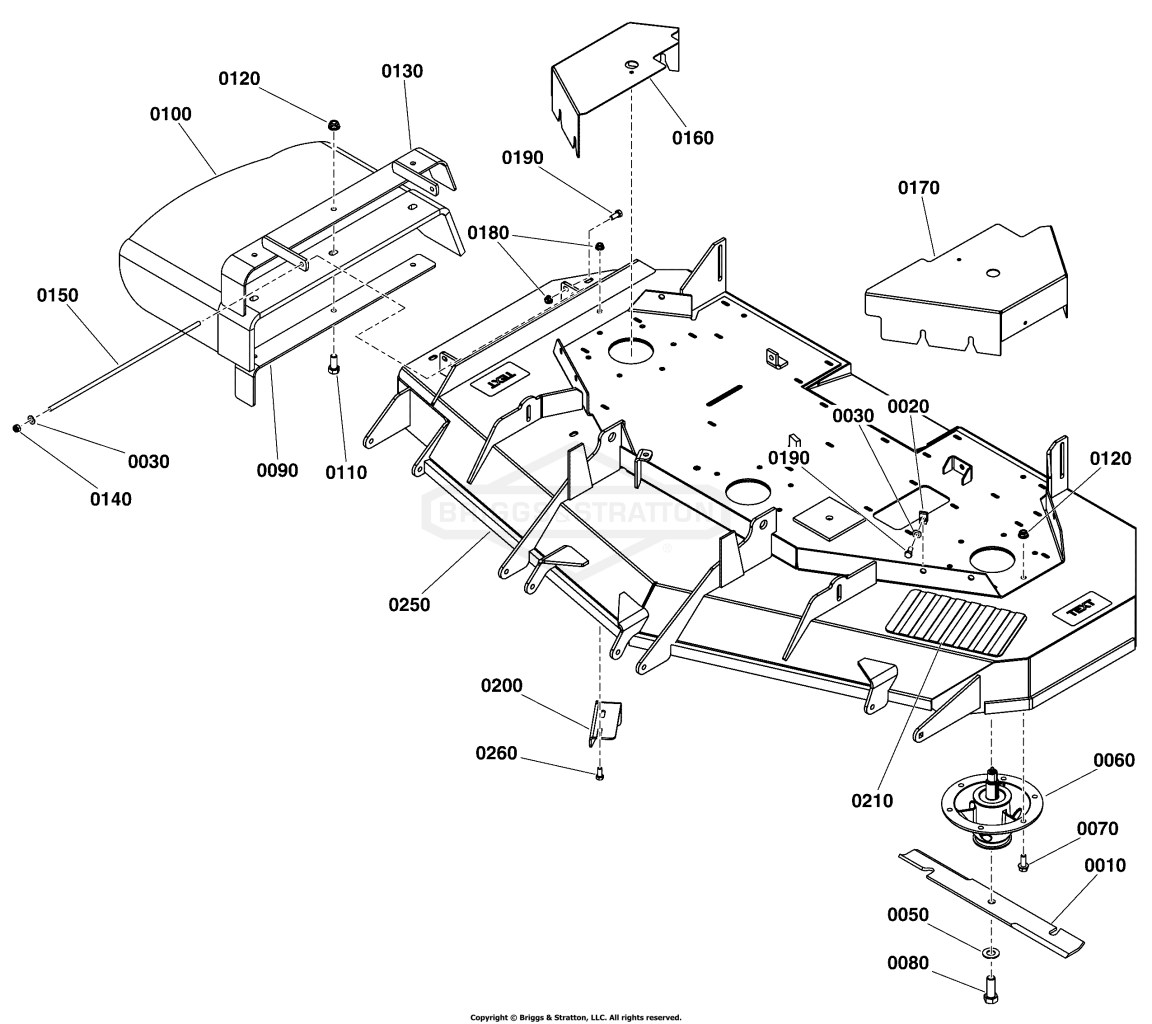 61 Mower Deck Group - Housing, Covers, Spindles & Blades (2-Belt System)