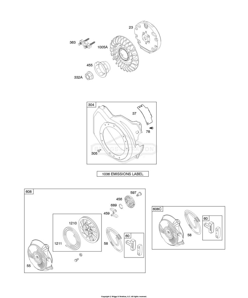 Blower Housing, Flywheel, Rewind Starter