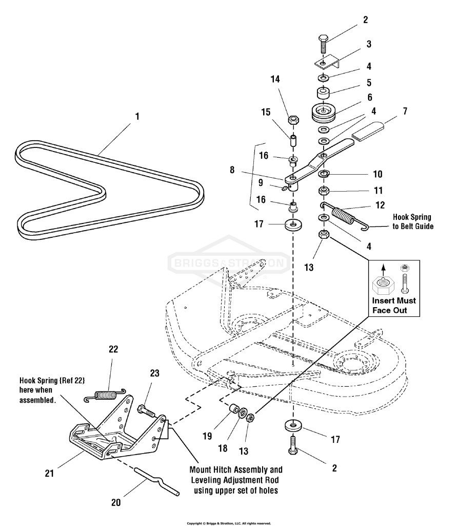 38 Mower Deck - Belt, Idler Arm & Hitch