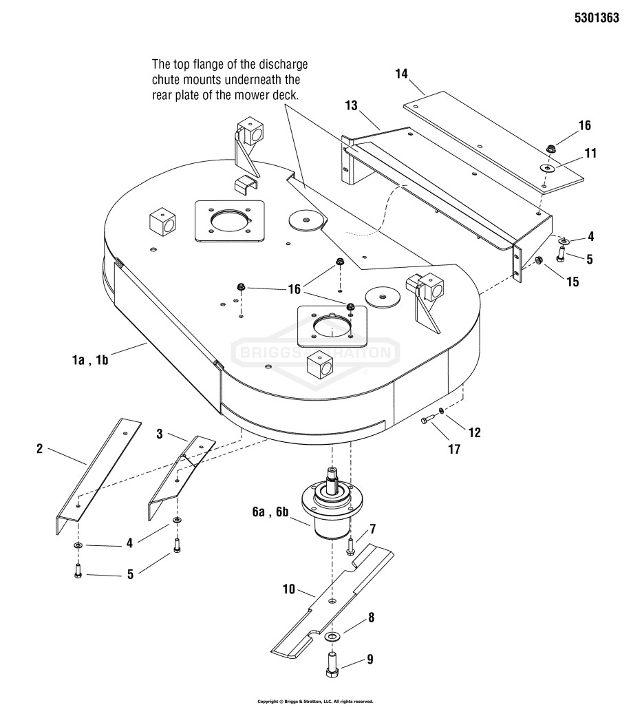 36 Mower Deck - Housing, Covers, Spindles & Blades - Rear Discharge