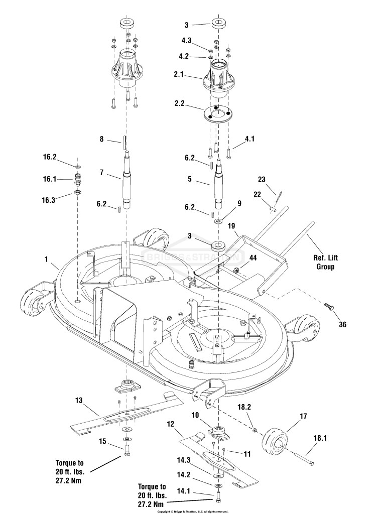 40 Mower Deck - Housing, Hitch, Arbors & Blades Group