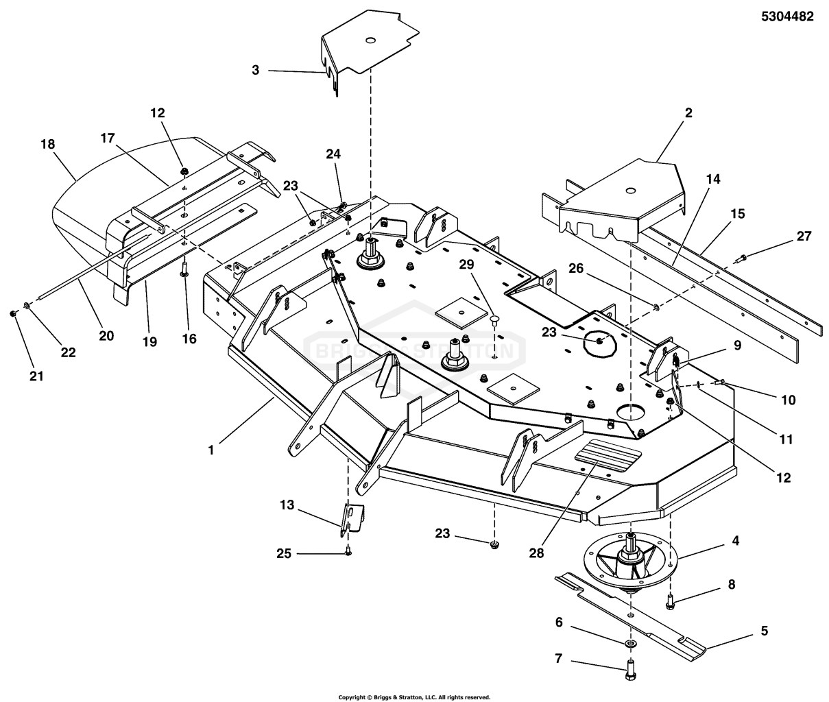 61 Mower Deck Group - Housing, Covers, Spindles, & Blades