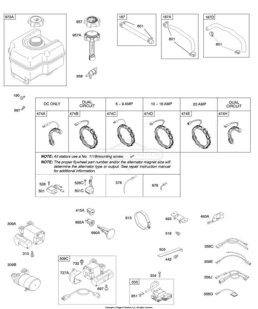 Alternator, Electric Starter, Fuel Supply, Ignition