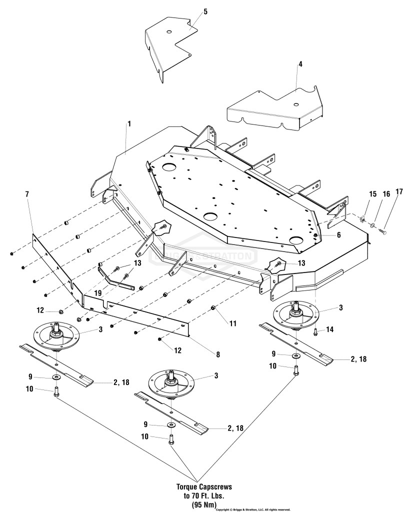 61 & 72 Mower Deck - Housing, Covers, Spindles & Blades - Rear Discharge