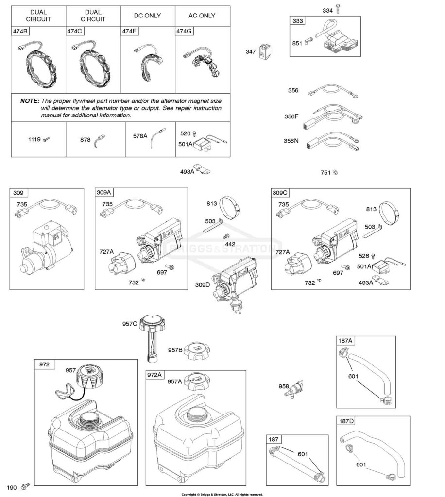 Alternator, Electric Starter, Fuel Supply, Ignition