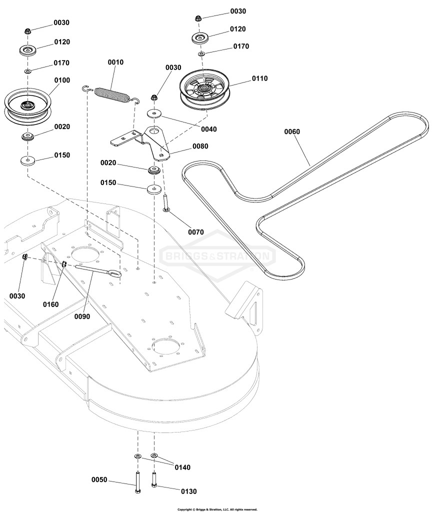 44 Mower Deck Group - Pulleys, Belt & Idler Arm