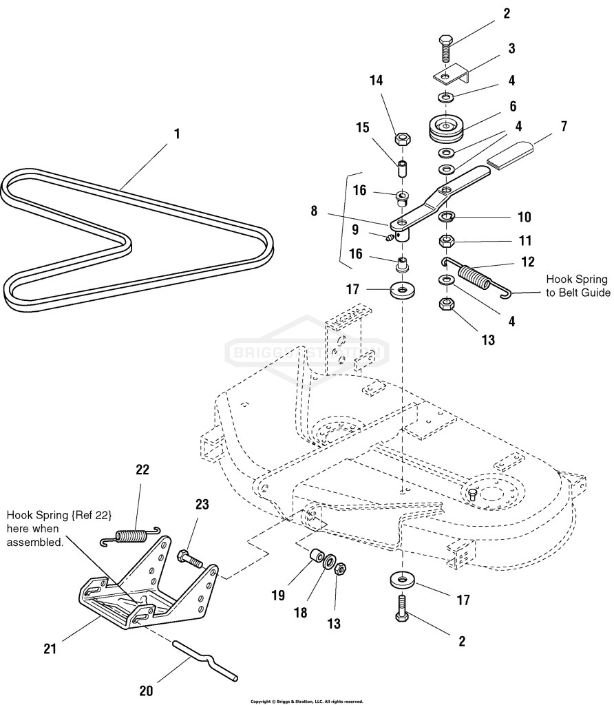 38 Mower Deck - Belt, Pulley & Hitch Group