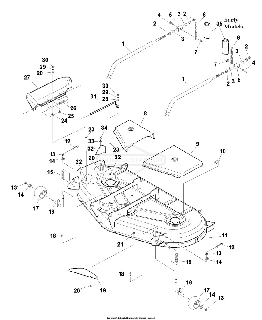 54 Mower Deck - Housing, Cover & Gauge Wheel Group