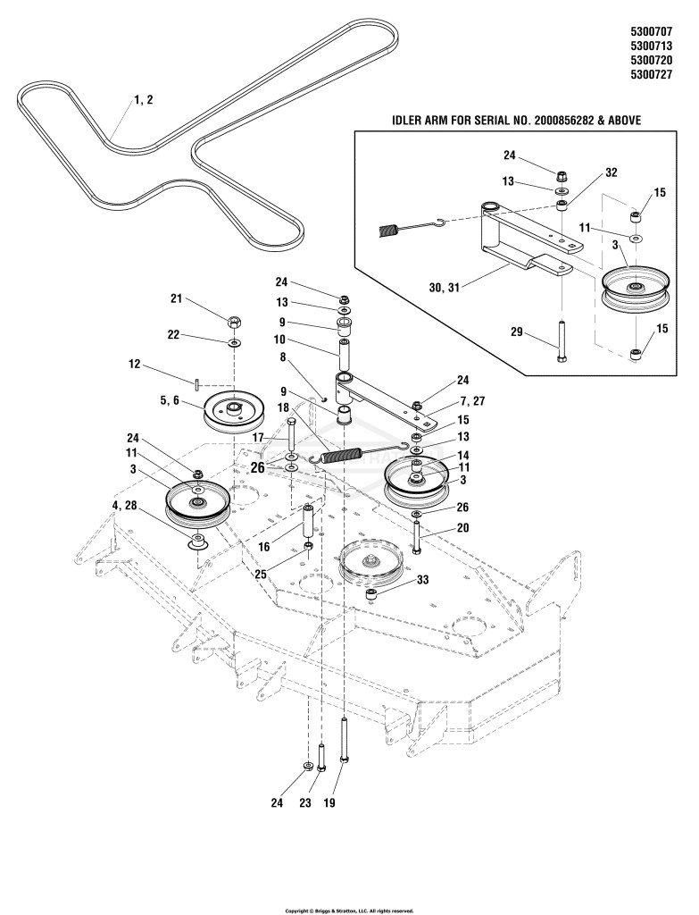 48 & 52 Mower Deck - Pulleys, Belt & Arm