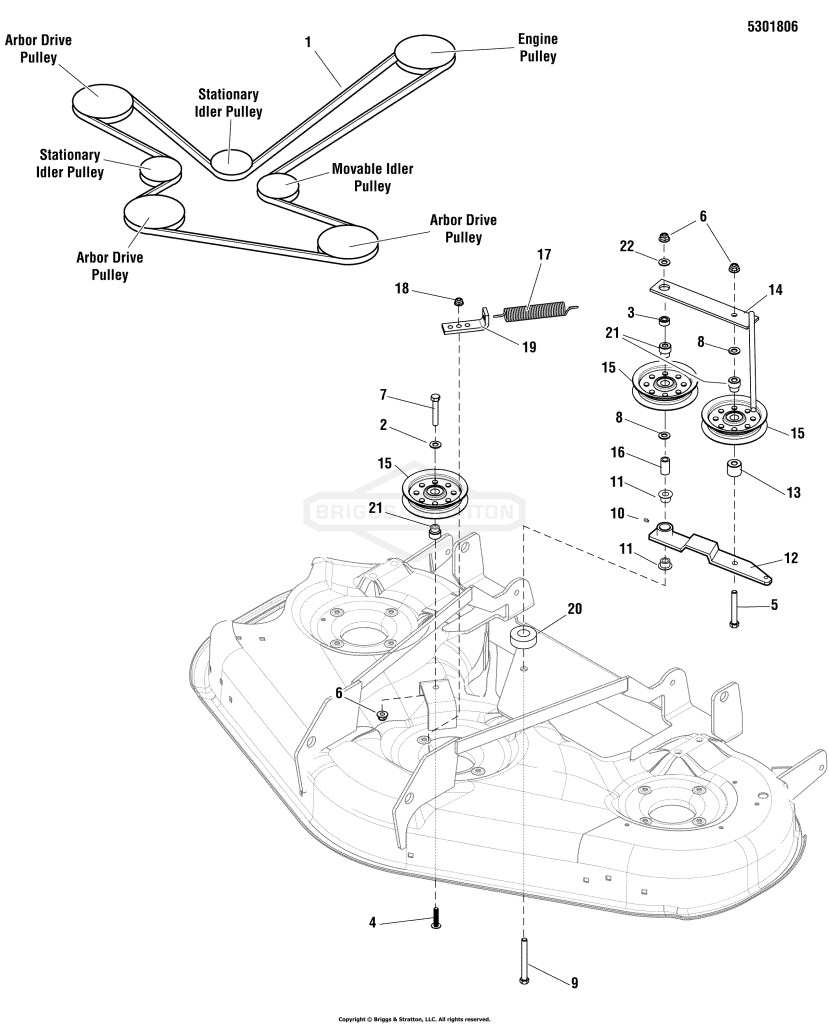 46 Mower Deck Group - Pulleys, Belts & Idler Arm