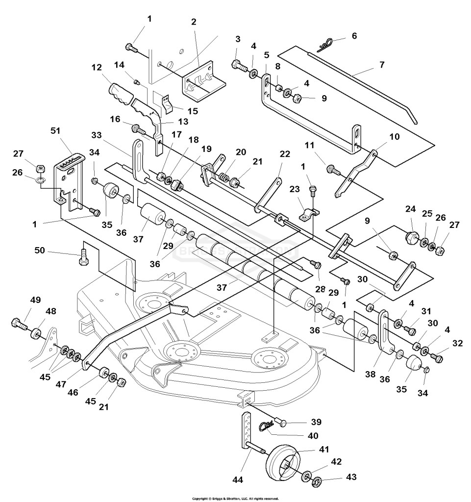 44 Mower Deck - Height Adjustment & Roller Bar Group