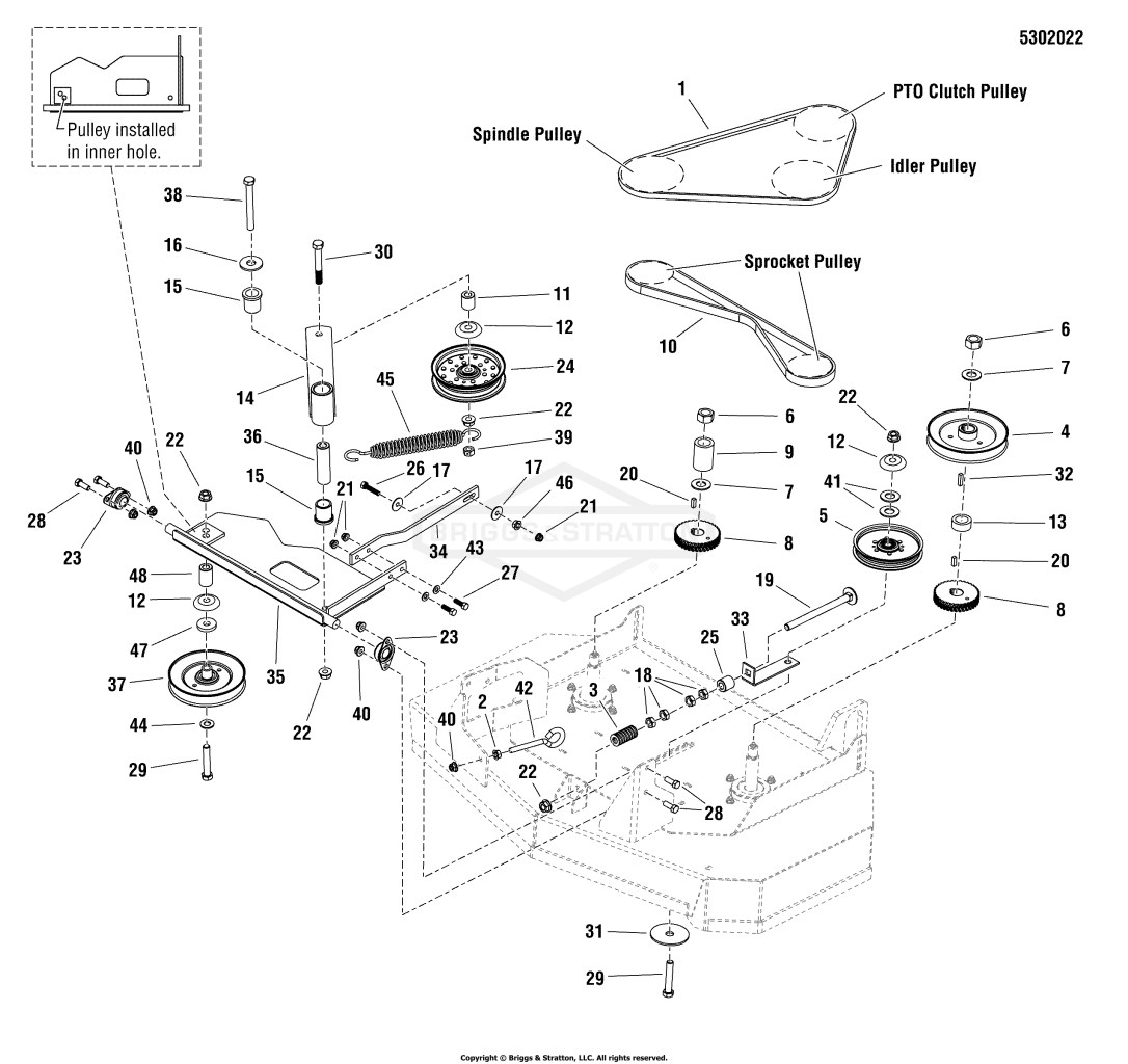 36 Mower Deck Group - Pulleys, Belts & Idler Arm