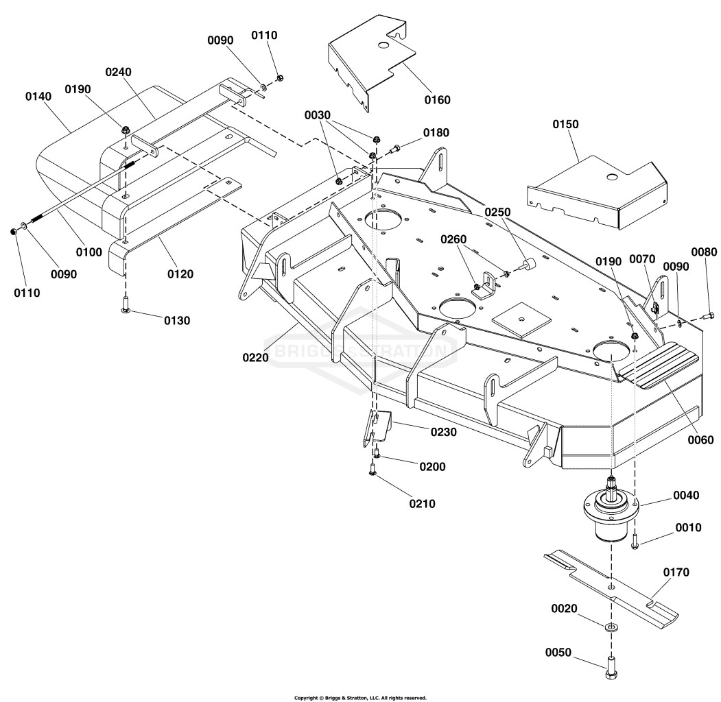 48 Mower Deck Group - Housing, Covers, Spindles, and Blades