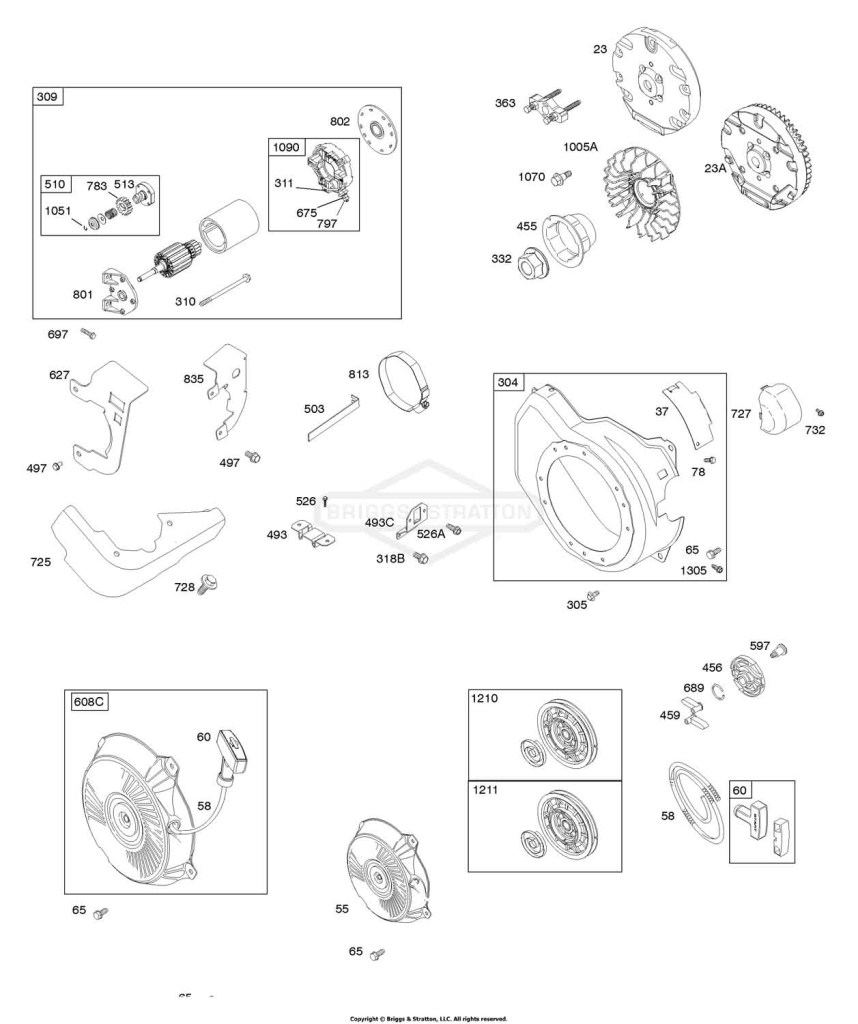 Blower Housing, Electric Starter, Flywheel, Rewind Starter