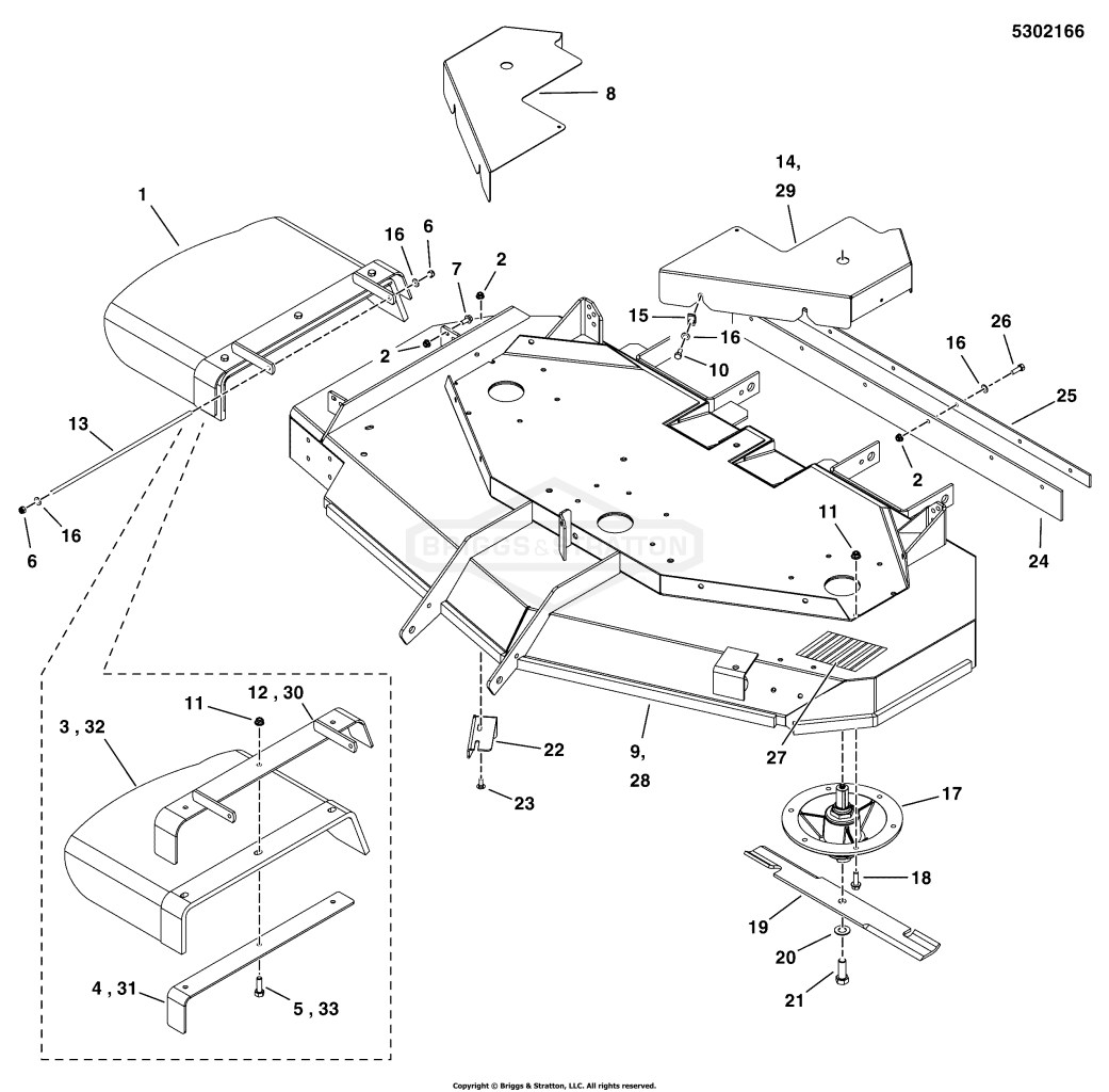 61 Mower Deck - Housing, Covers, Spindles & Blades - Side Discharge