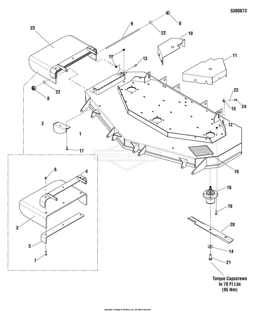 61 Mower Deck Group - Housing, Covers, Spindles & Blades (S/N: 2012617338 & Below)