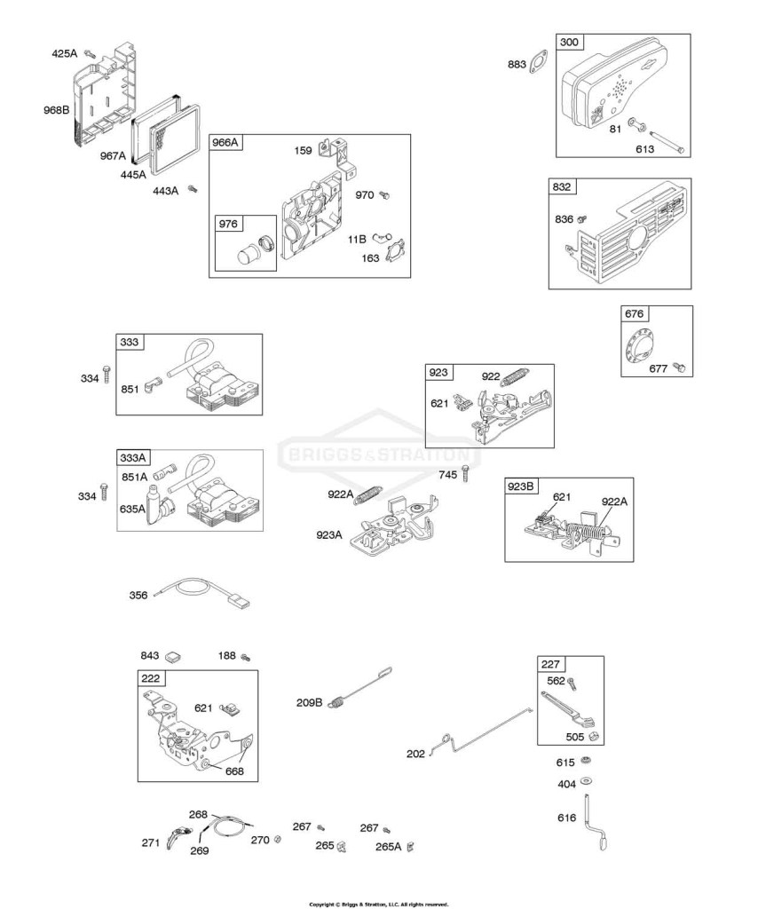 Air Cleaner, Controls, Electrical, Exhaust System, Flywheel Brake, Governor Spring, Ignition