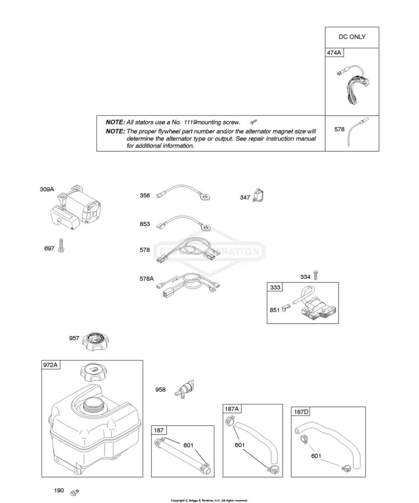 Alternator, Electric Starter, Fuel Supply, Ignition
