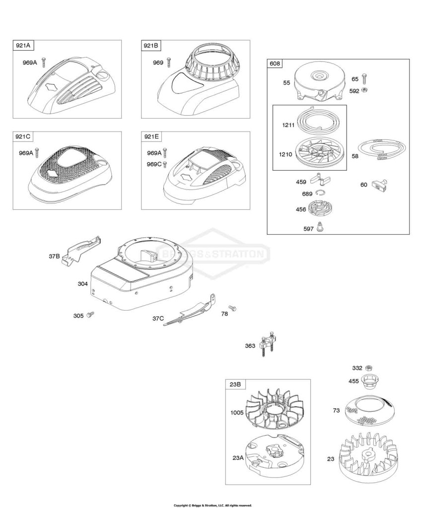 Blower Housing/Shrouds, Flywheel, Rewind Starter