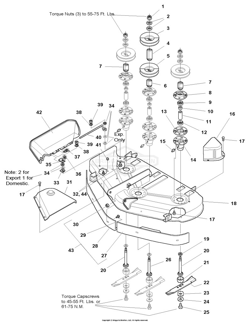 44 & 50 Mower Deck - Housing, Arbors & Blades
