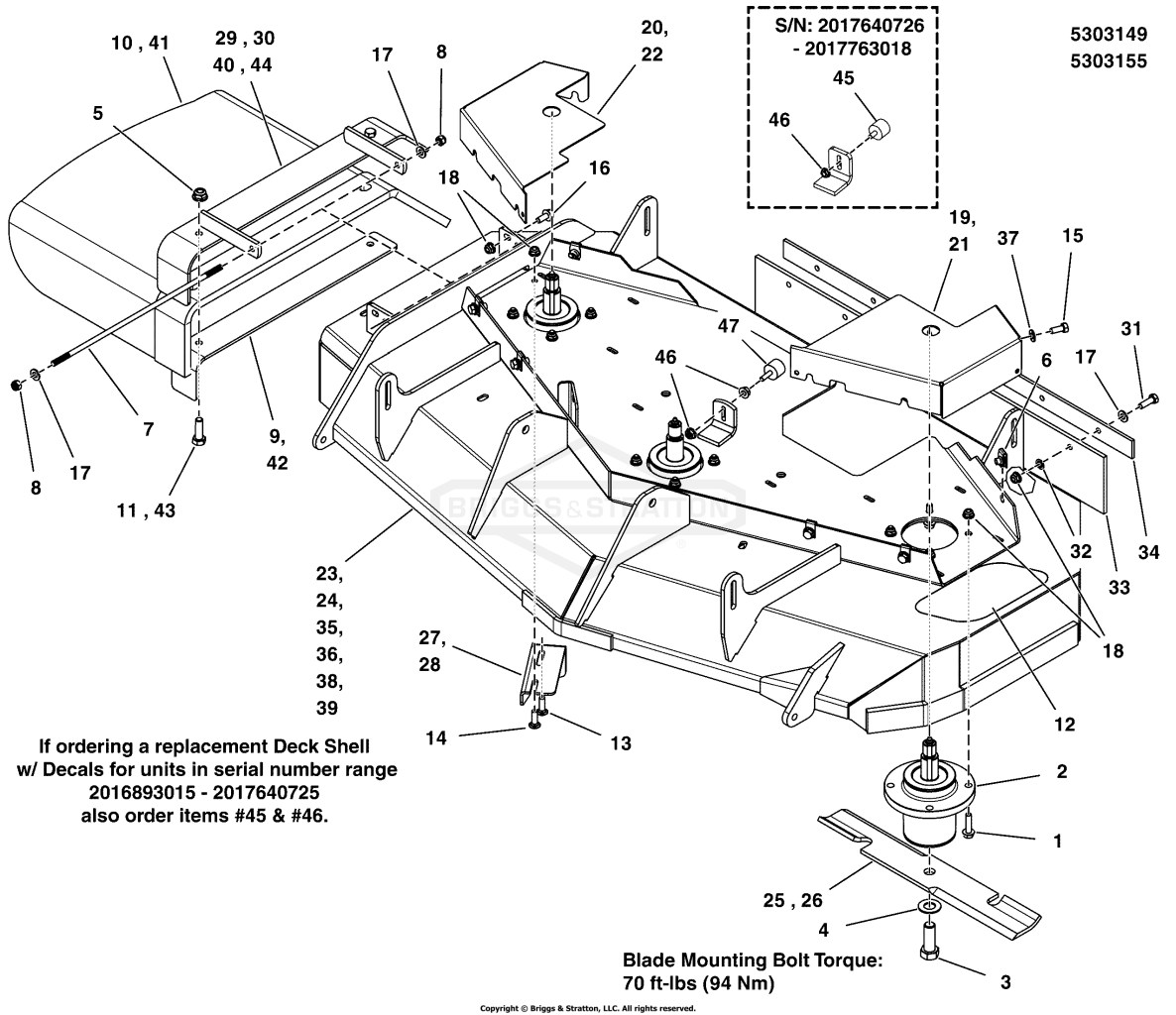 44 & 48 Mower Deck - Housing, Covers, Spindles & Blades