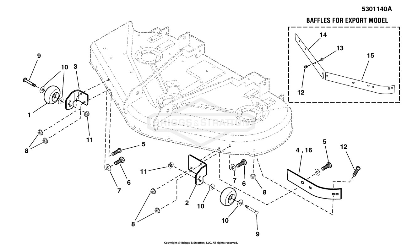 44 & 50 Mower Deck - Front Rollers & Baffles