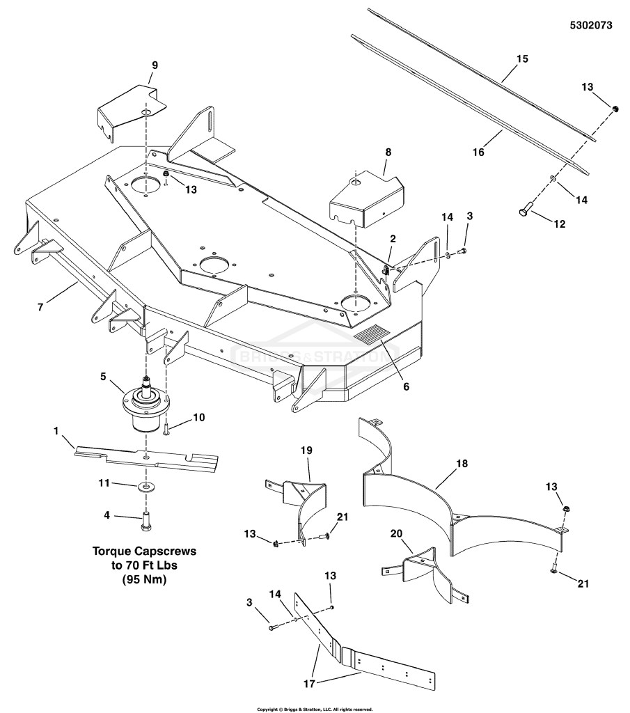 52 Mower Deck - Housing, Covers, Spindles & Blades Rear Discharge