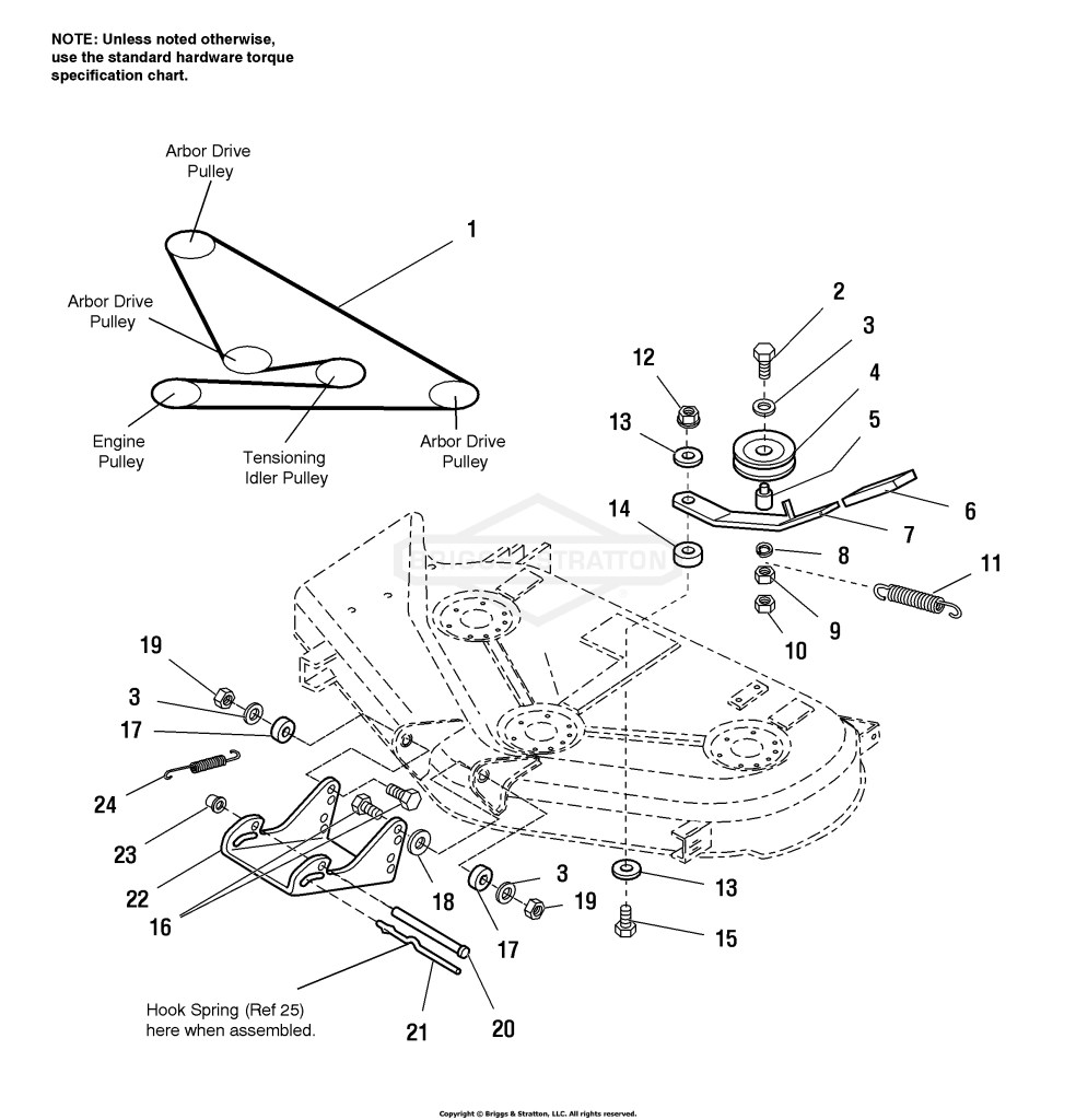 44 Mower Deck - Belt, Idler Arm & Hitch