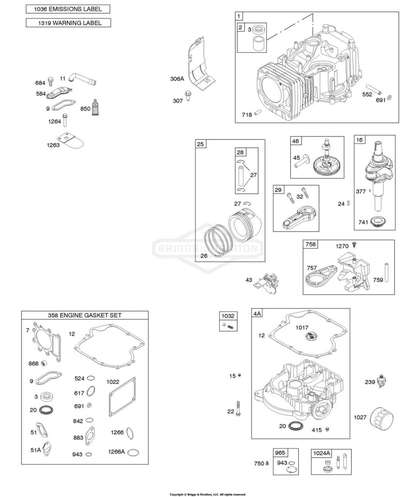 Camshaft, Crankshaft, Cylinder, Engine Sump, Gasket Set Engine, Lubrication, Piston, Rings, and Connecting Rod