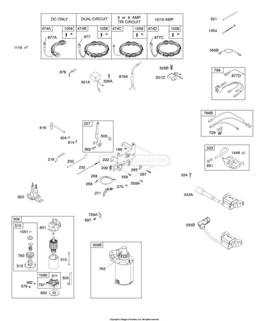 Alternator, Controls, Electric Starter, Governor Spring, Ignition