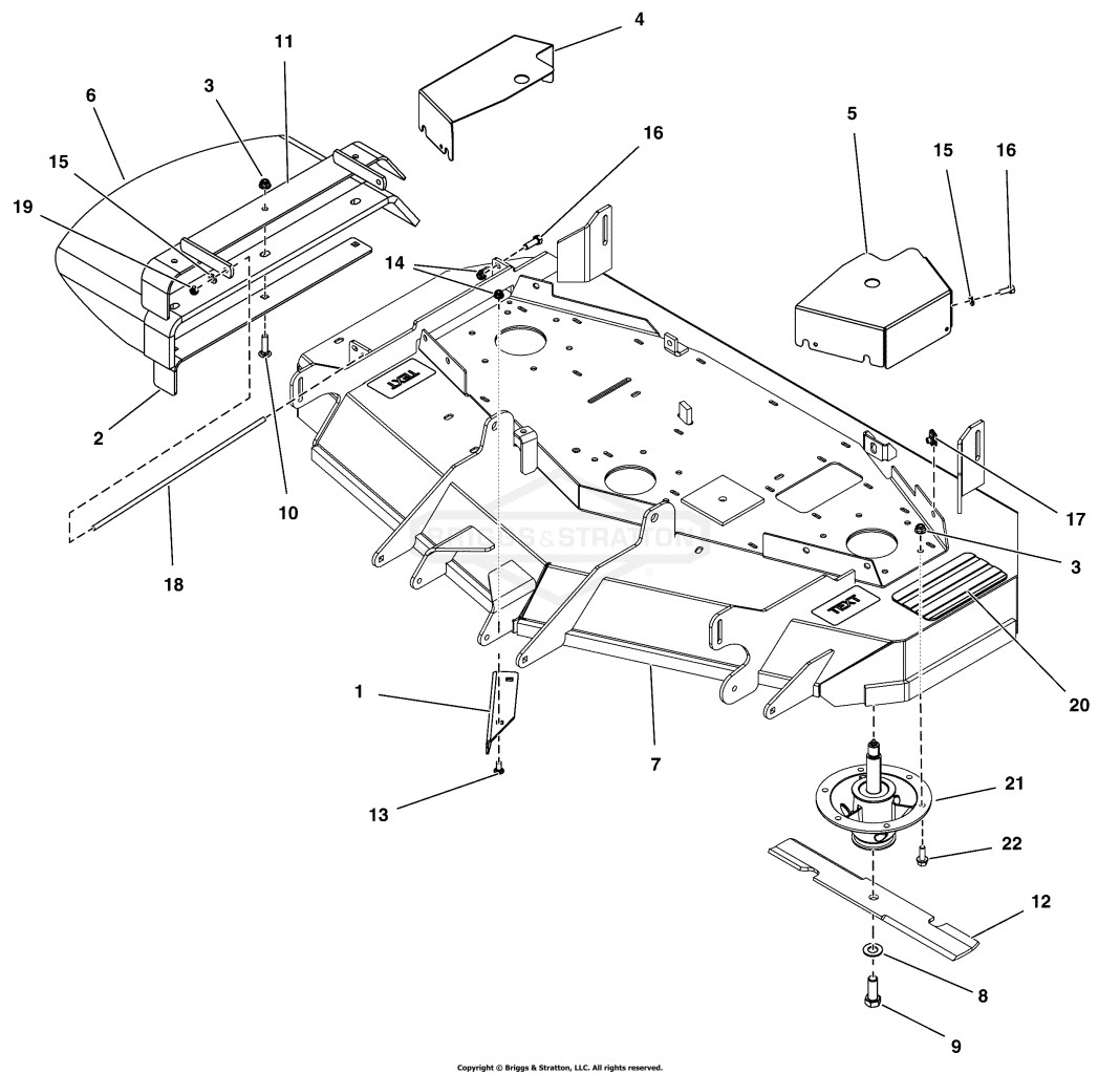 52 Mower Deck Group - Housing, Covers, Spindles & Blades