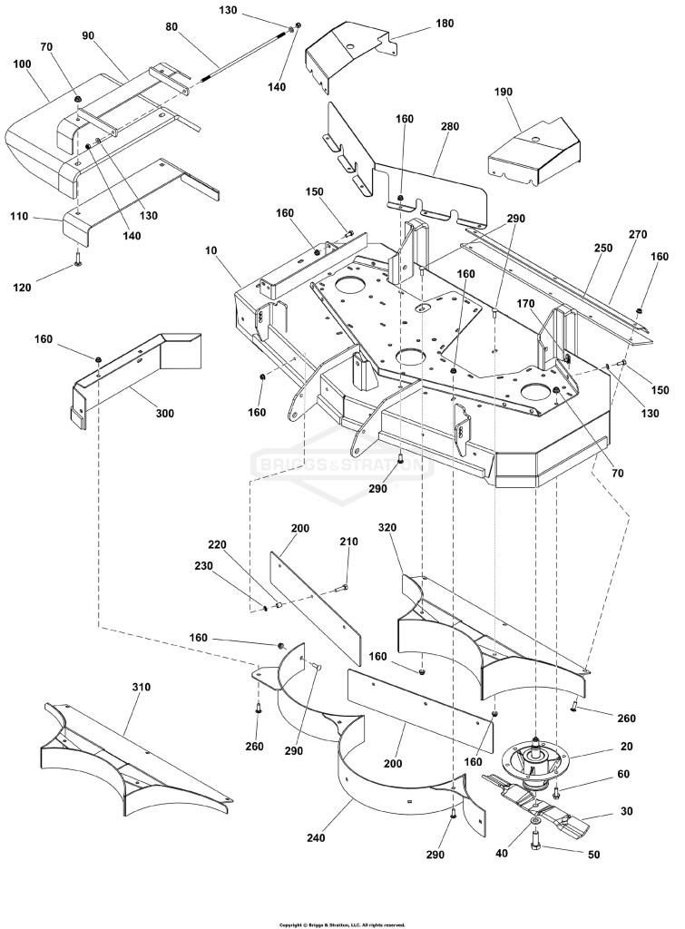 48 Mower Deck Group - Housing, Covers, Spindles, and Blades
